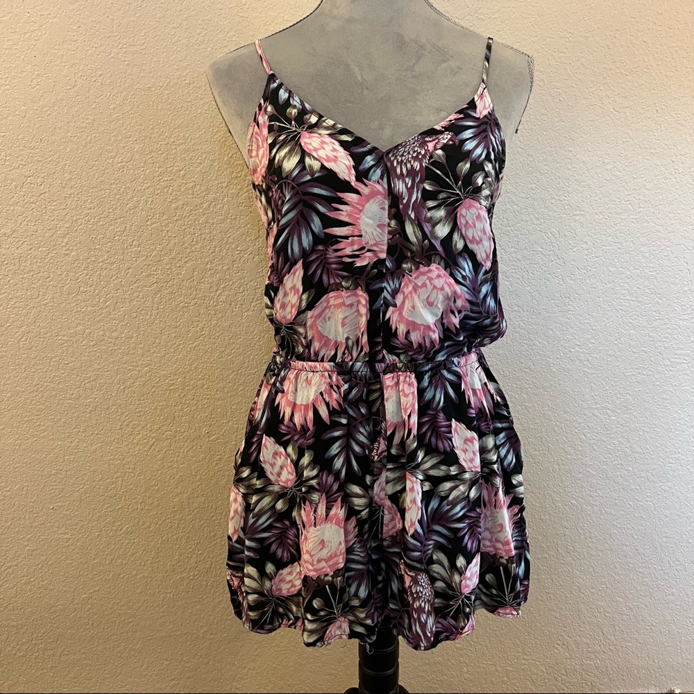 Divided by H$M Black and Pink floral shorts jumpsuit with pockets US Size 8